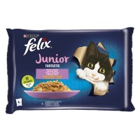 Állateledel alutasakos FELIX Fantastic Junior macskáknak csirke-lazac válogatás aszpikban 4x85 g