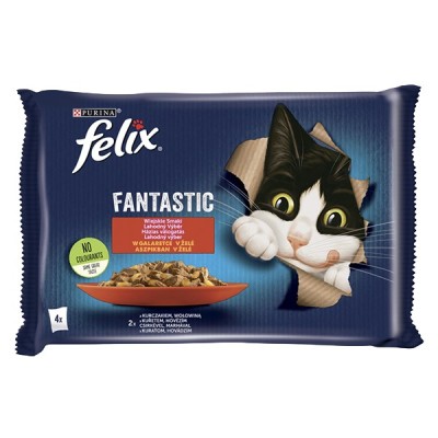 Állateledel alutasakos FELIX Fantastic macskáknak marha-csirke aszpikban 4x85g