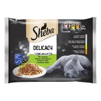 Állateledel alutasakos SHEBA Delicacy macskáknak 4-pack vegyes lazac-hal-csirke-pulyka válogatás 4x85 g