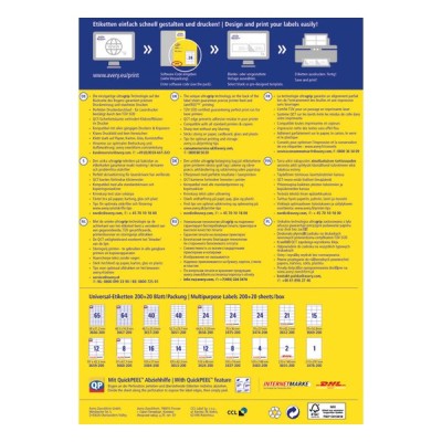 Etikett AVERY 3478-200 210x297 mm fehér univerzális 220 címke/ doboz 200+20 ív/doboz