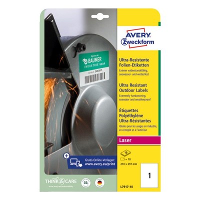 Etikett AVERY L7917-10 210 x 297 mm ultra ellenálló 10 címke/doboz 10 ív/doboz