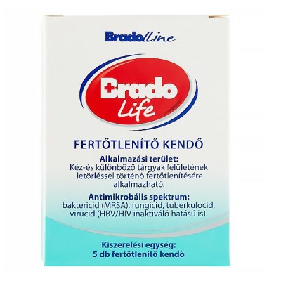 Fertőtlenítő törlőkendő BRADOLIFE 1-vel csomagolt 5db/dob