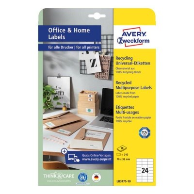 Etikett AVERY LR3475-10 70x36mm környezetbarát  240 címke/doboz 10 ív/doboz