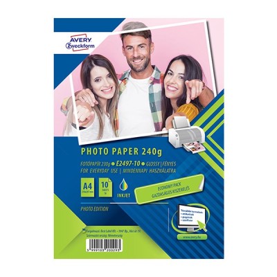 Fotópapír AVERY E2497-10 Economy 240g fényes A/4 inkjet nyomtatóhoz 10 ív/doboz