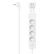 Kábel hosszabbító HAMA 5 aljzat + 2xUSB-C 1,4m kapcsolóval fehér