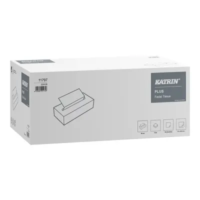 Kozmetikai kendő KATRIN Plus Facial 21x20 cm 100 lap 2 rétegű 100% cell hófehér