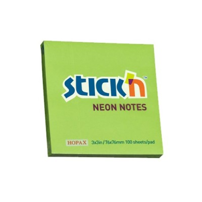 Öntapadó jegyzettömb STICK`N 76x76mm neon zöld 100 lap