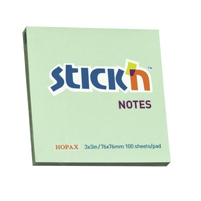 Öntapadó jegyzettömb STICK`N 76x76mm pasztell zöld 100 lap