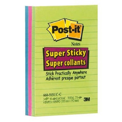 Öntapadós jegyzet 3M Post-it 660-3 SSUC 101x152mm Super Sticky vonalas szivárvány színek 270 lap