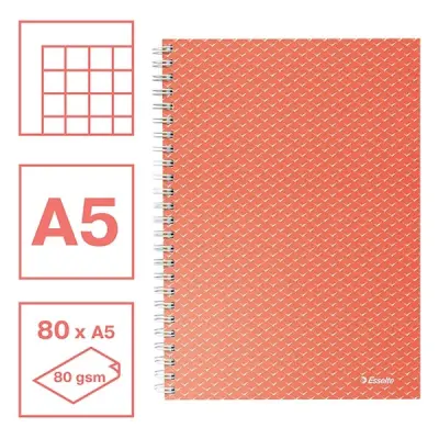 Spirálfüzet kockás ESSELTE A/5 80 lapos Colour Breeze korall