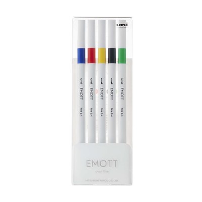 Tűfilc UNI EMOTT 5db-os készlet 0,4mm (kék, piros, sárga, fekete, zöld)